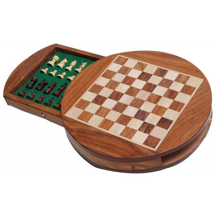 9" Wood Magnetic Round Chess Set – Travel-Friendly