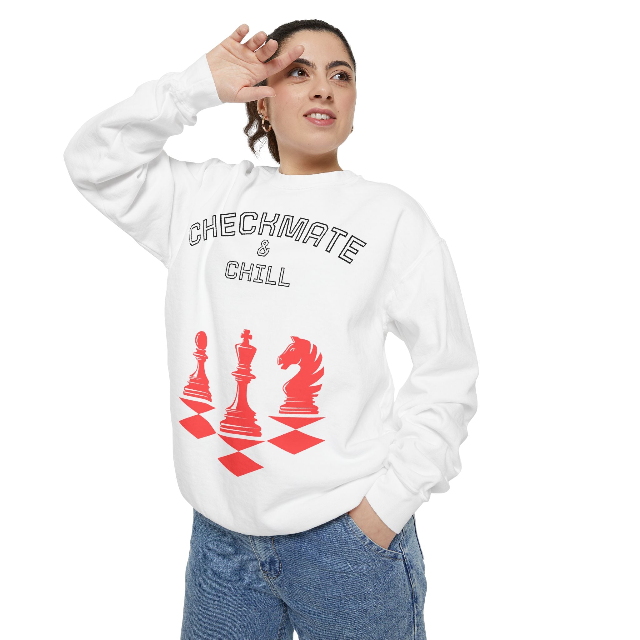 Chess-Themed Sweatshirt for Gamers and Puzzle Lovers - Checkmate & Chill 