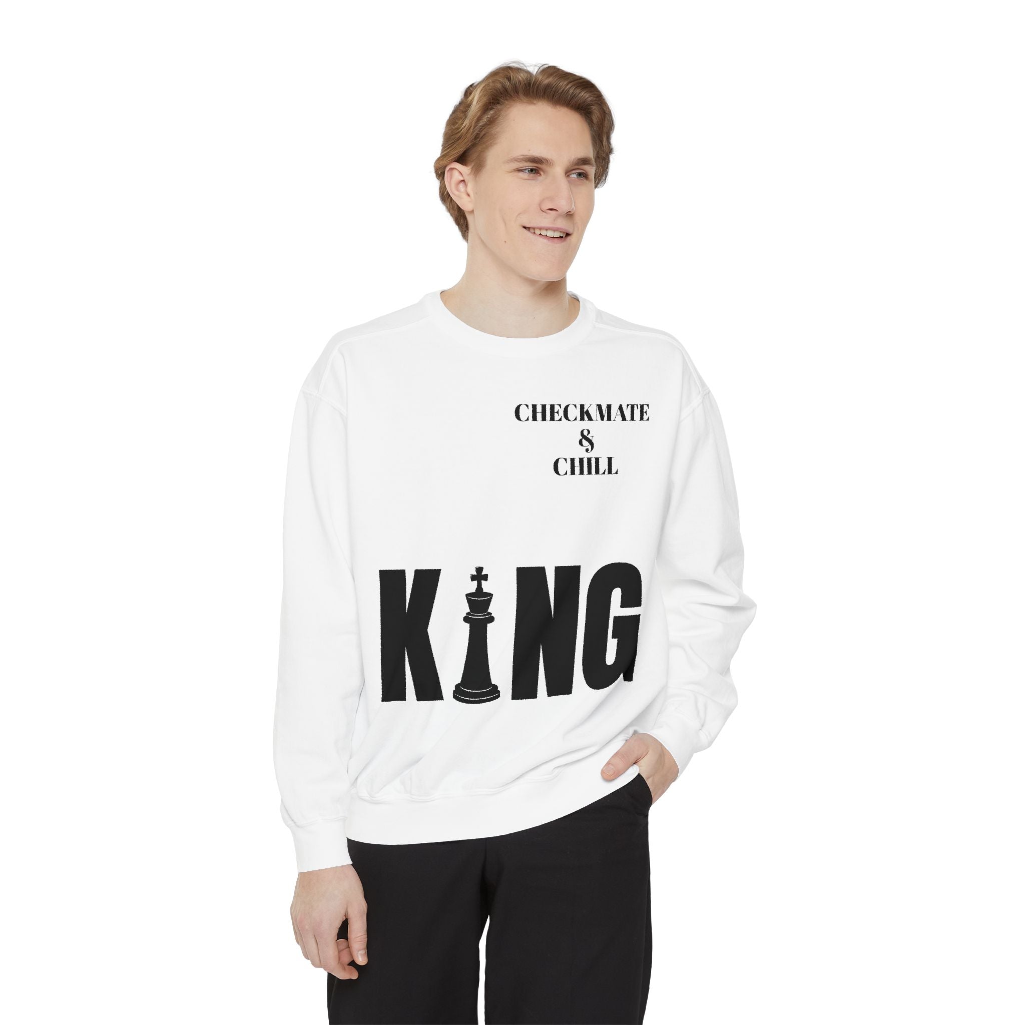 Chess Enthusiast Sweatshirt with Playful Design - Checkmate & Chill 
