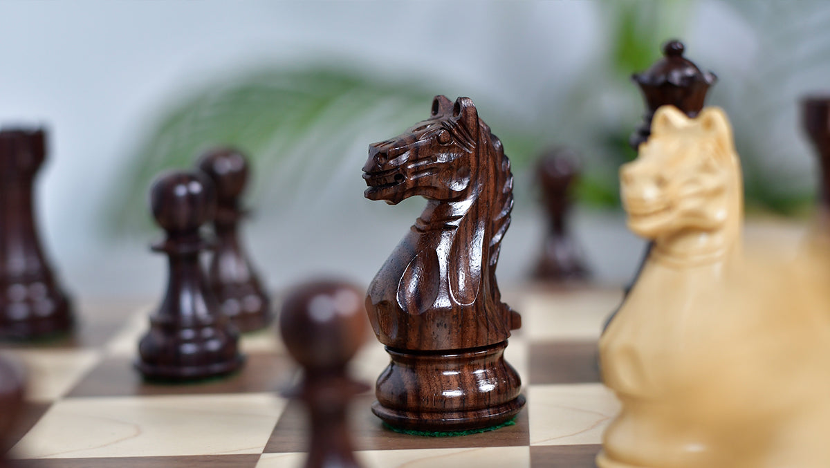 Fierce Knight Staunton Set – 4.1” King, Rosewood & Boxwood