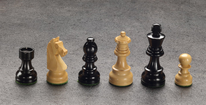 Chess pieces in black/boxwood, KH 75mm, leaded