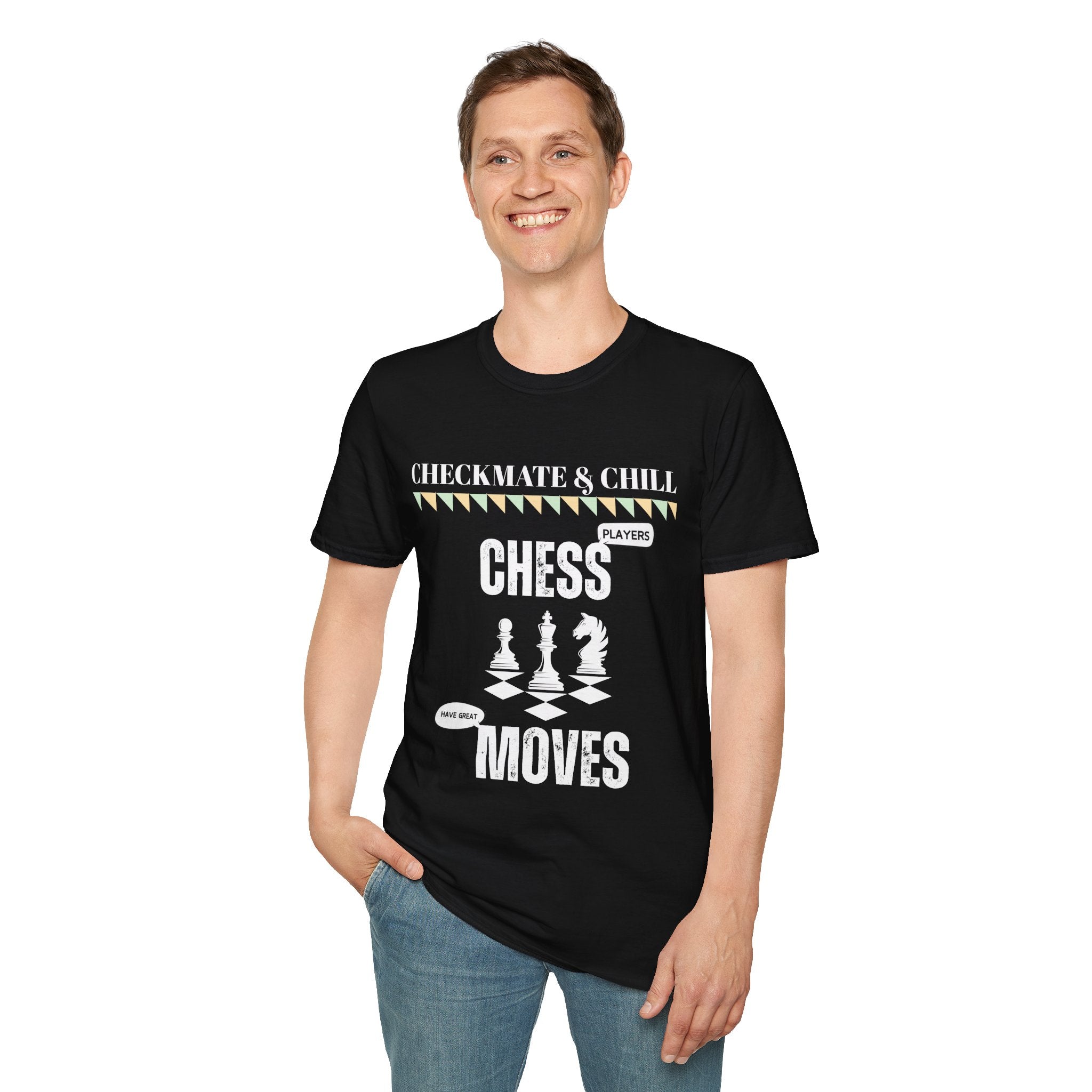 Unisex Softstyle T-Shirt for Casual Gatherings and Game Nights - Checkmate & Chill 