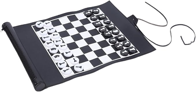 Andux PGSLQ-01 Portable Rolling Chess Board – PU Leather, Black