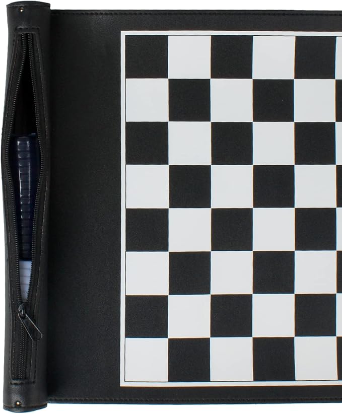 Andux PGSLQ-01 Portable Rolling Chess Board – PU Leather, Black
