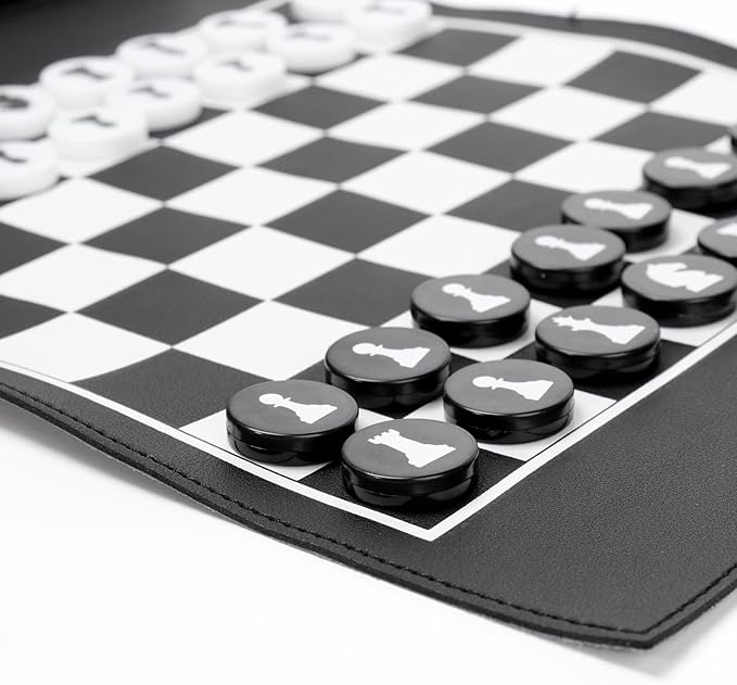 Andux PGSLQ-01 Portable Rolling Chess Board – PU Leather, Black