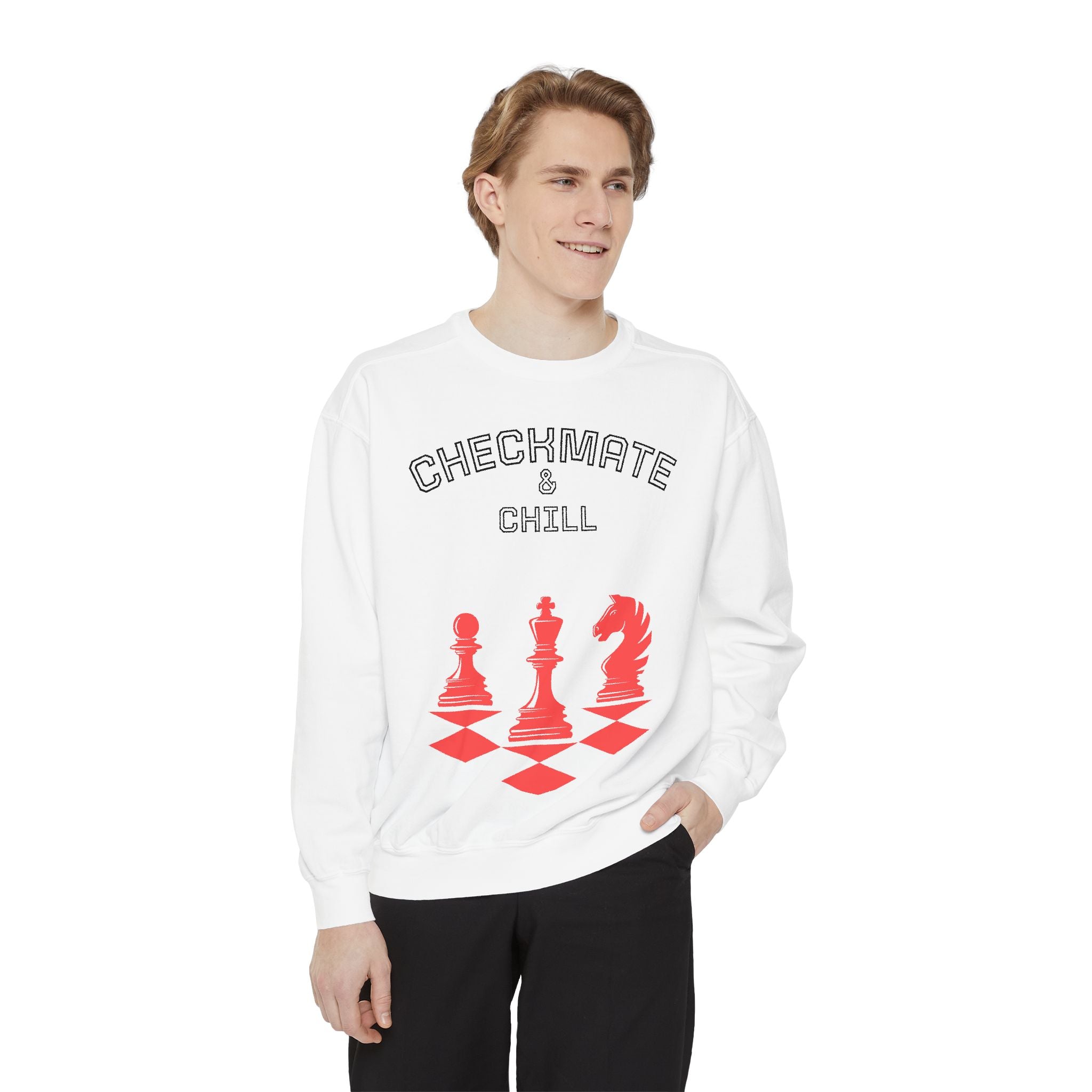 Chess-Themed Sweatshirt for Gamers and Puzzle Lovers - Checkmate & Chill 