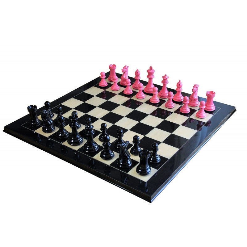 Farbiges Schachfiguren-Set 4 Zoll – Dreifach beschwerte Ebenholzplatte