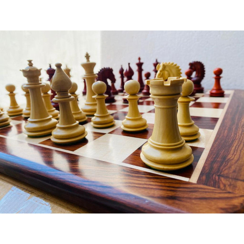 Pièces d'échecs en bois Staunton "Adventure" 3,75" – Bois de rose de Bouddha et Buis