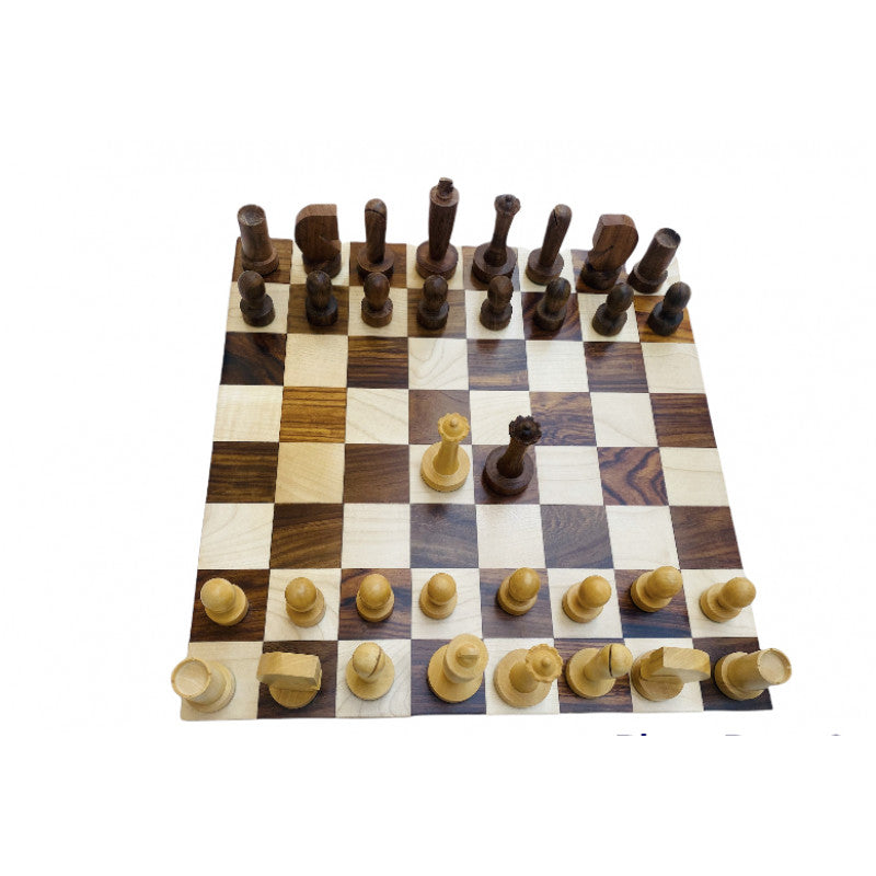 3.9″ Berliner Modern Minimalist Chess Pieces – Weighted Acacia Wood Set