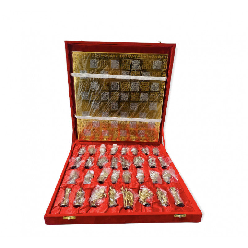 14″ Brass Figure Metal Chess Set – Hand-Carved Soviet Style