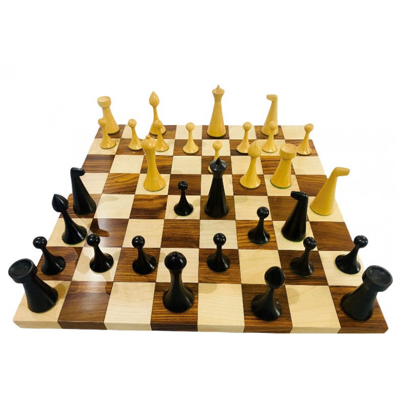 Minimalistisches Hermann Ohme Schachset 3,6" – ebonisierte Figuren & randloses Brett