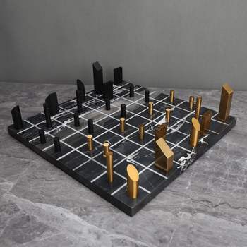 Classical Customizable Black Gold Color Pieces Multi Family House Decor Chess Pieces Metal Tabletop XO Chess Board - Checkmate & Chill 