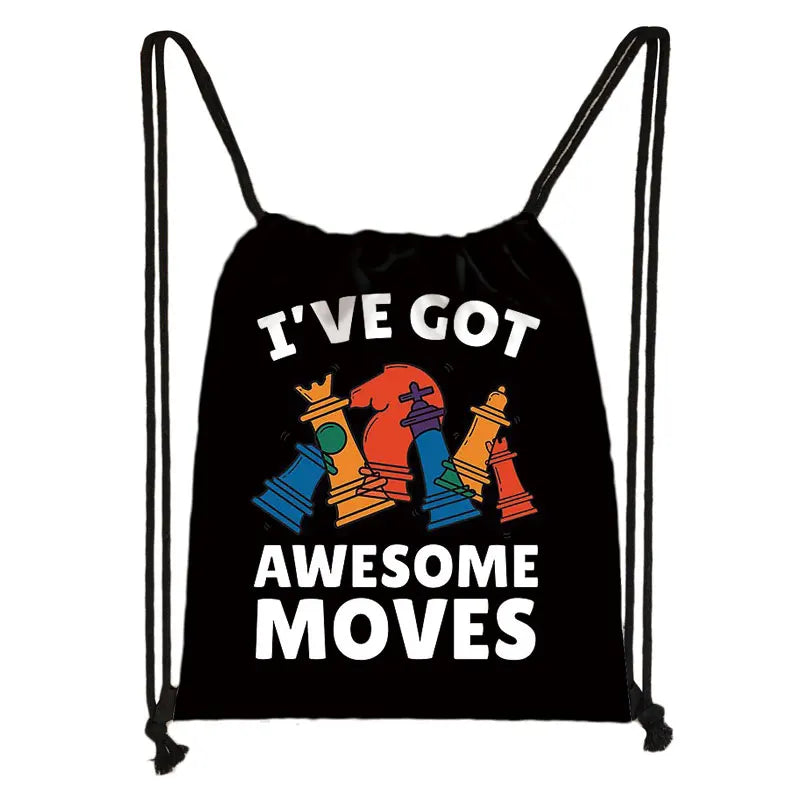 Cute Chess Print Drawstring Bag Chess Player Game