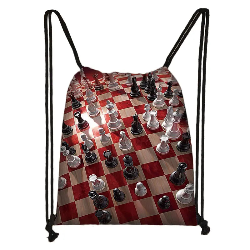 Cute Chess Print Drawstring Bag Chess Player Game