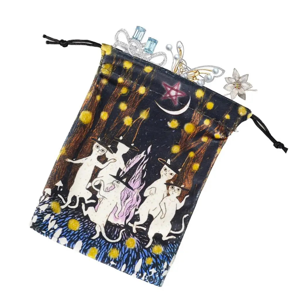 Drawstring Pouch Cat-Themed Tarot Decks Container