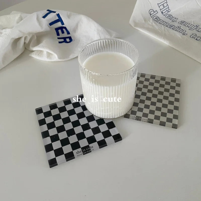 Square Checkerboard Grid Coasters Creative Acrylic Waterproof Anti-scald Mats