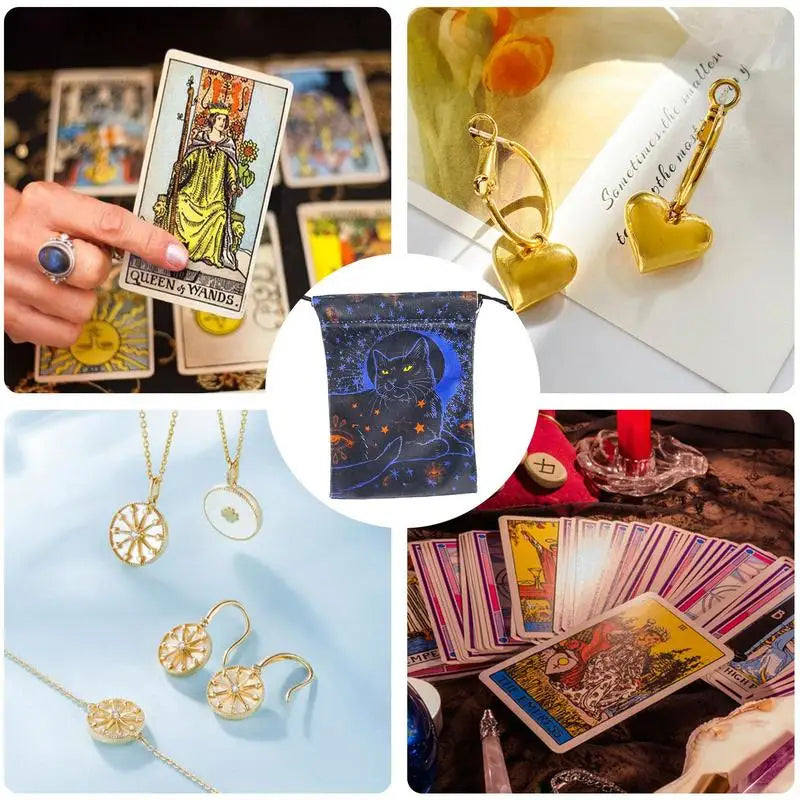 Drawstring Pouch Cat-Themed Tarot Decks Container