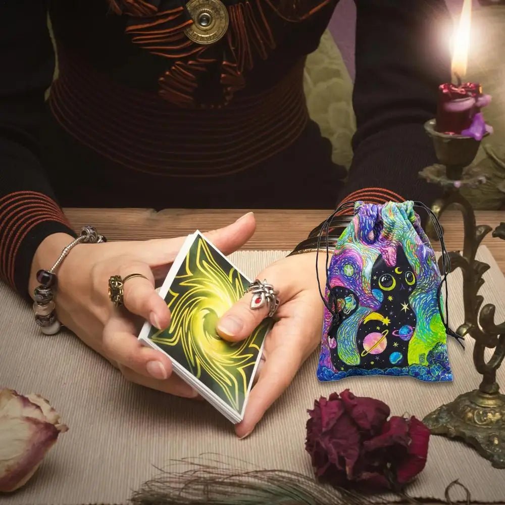 Drawstring Pouch Cat-Themed Tarot Decks Container