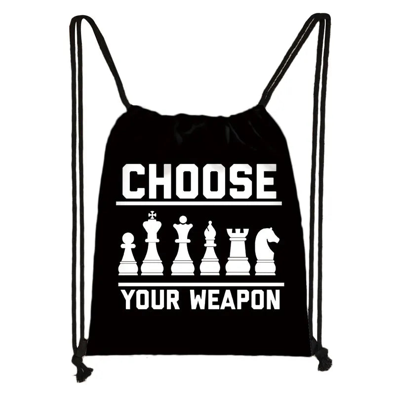 Cute Chess Print Drawstring Bag Chess Player Game