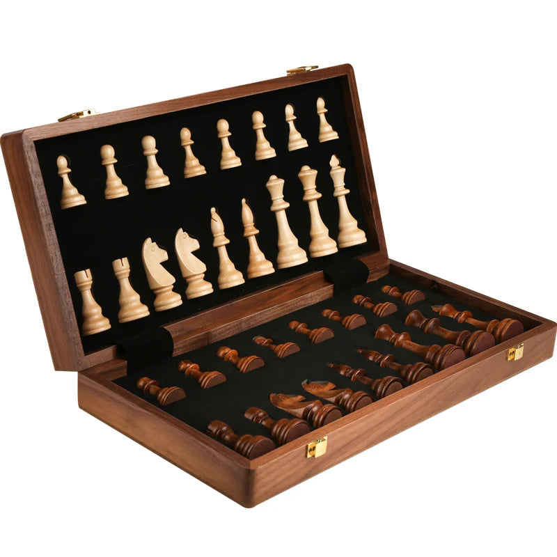 Schachspiel aus Holz in Top-Qualität – Großes Schachbrett aus Walnussholz & klassische Figuren aus massivem Holz