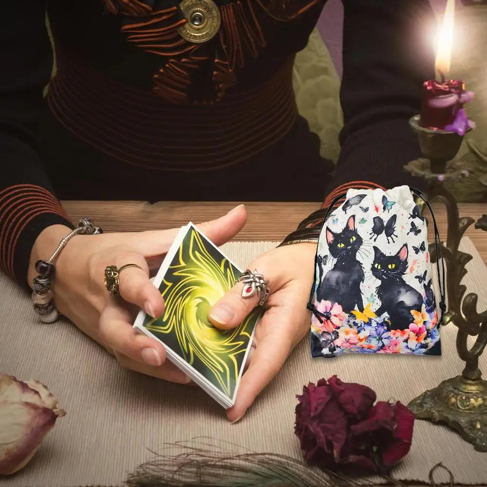 Drawstring Pouch Cat-Themed Tarot Decks Container