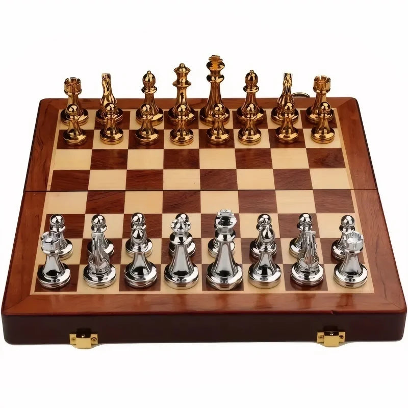 Deluxe Wooden Checkerboard Set 30cm/11.81in Portable Folding