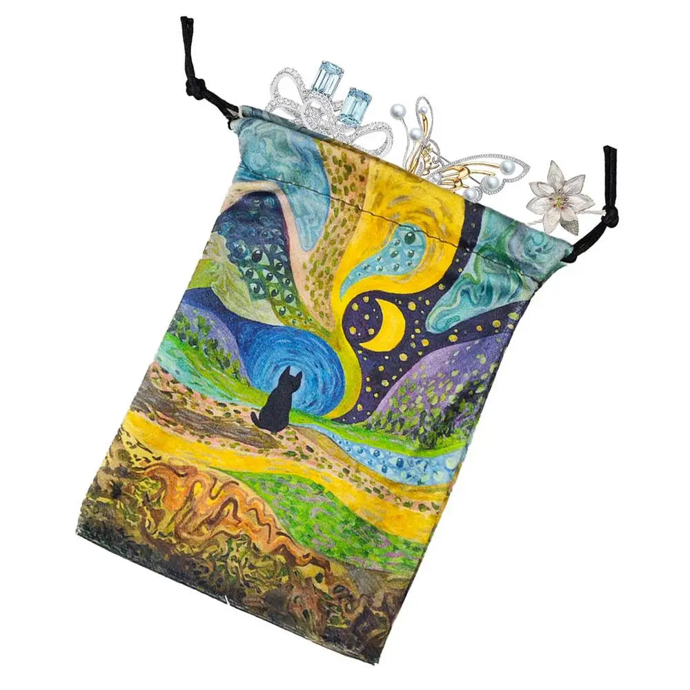 Drawstring Pouch Cat-Themed Tarot Decks Container