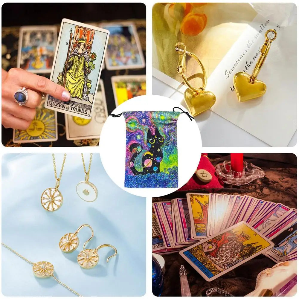 Drawstring Pouch Cat-Themed Tarot Decks Container