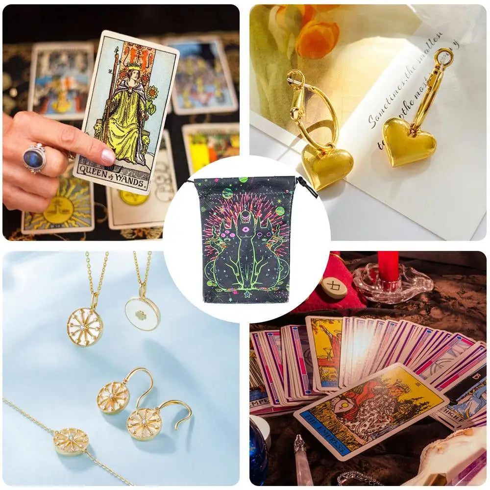 Drawstring Pouch Cat-Themed Tarot Decks Container