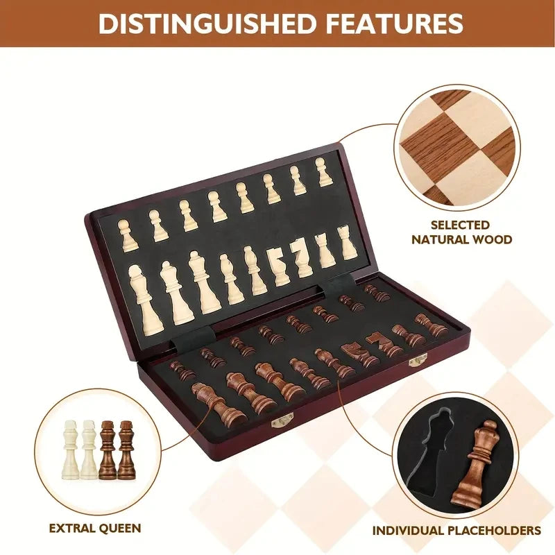 Wooden chess piece set 38cm/15inch foldable large-sized high-end design