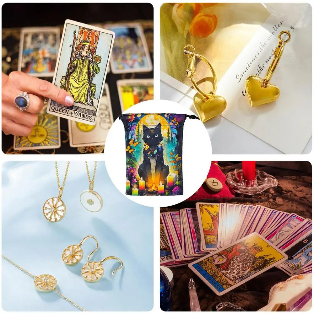 Drawstring Pouch Cat-Themed Tarot Decks Container