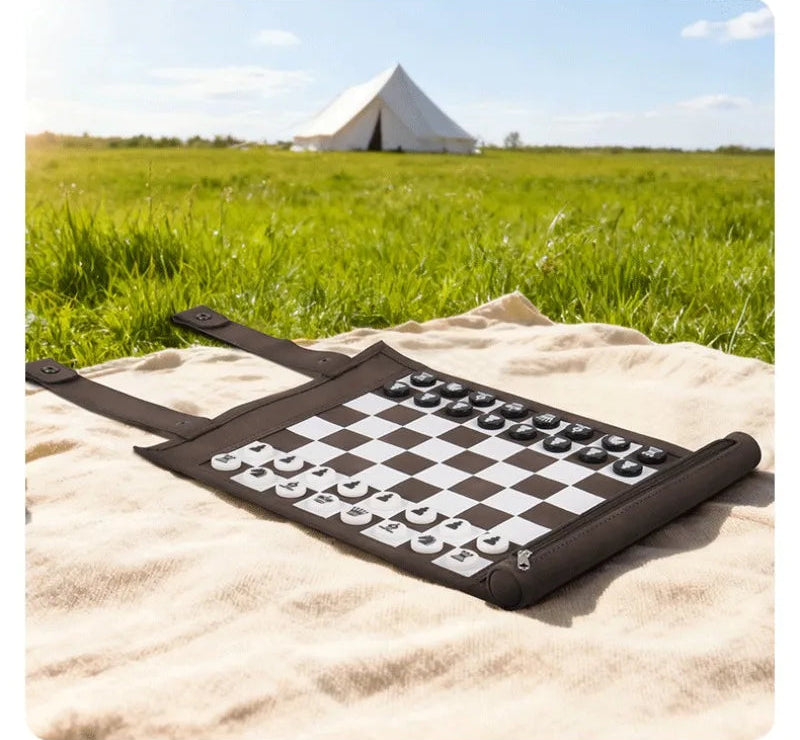 Backgammon Set PU Leather Roll-up Board with Chess Pieces