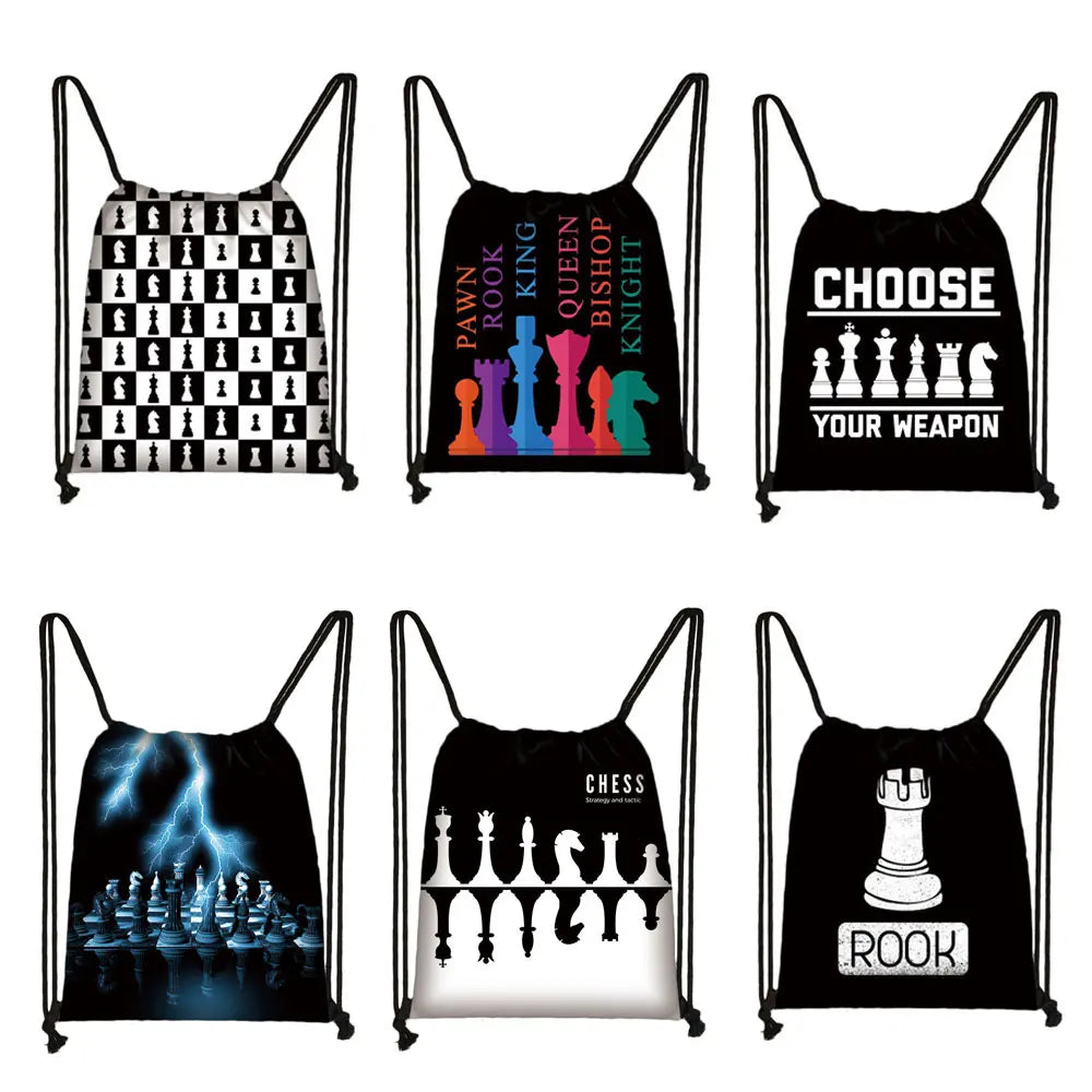 Cute Chess Print Drawstring Bag Chess Player Game