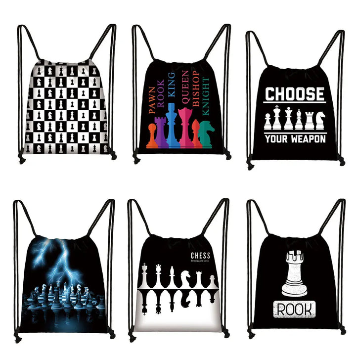 Cute Chess Print Drawstring Bag Chess Player Game