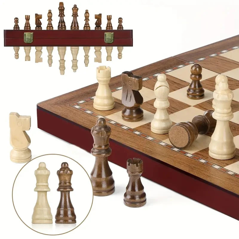 Wooden chess piece set 38cm/15inch foldable large-sized high-end design