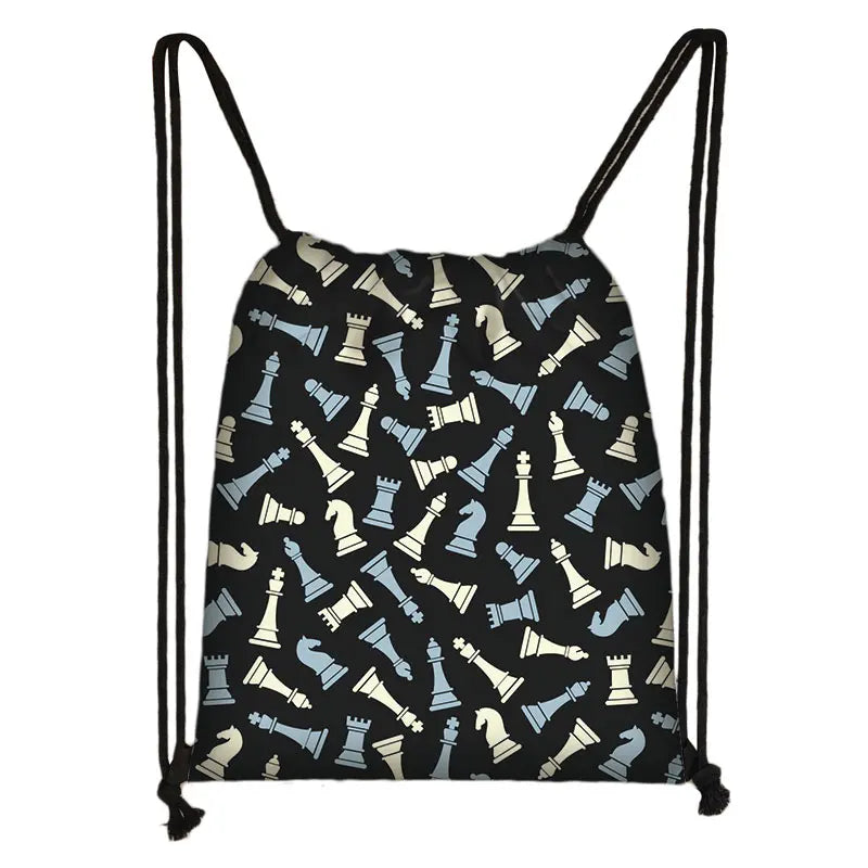 Cute Chess Print Drawstring Bag Chess Player Game