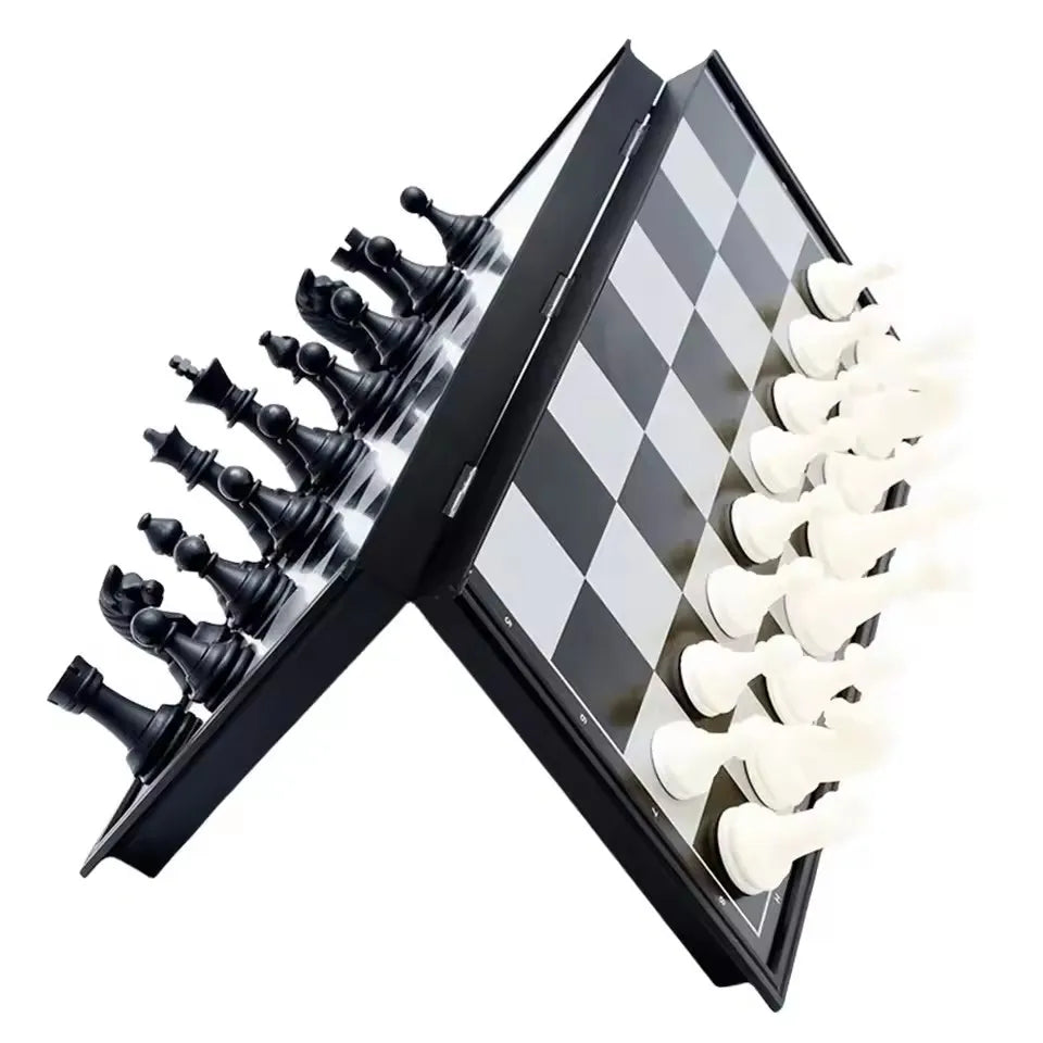 Foldable Magnetic Chess Checkers Backgammon Set - Portable 3 in 1