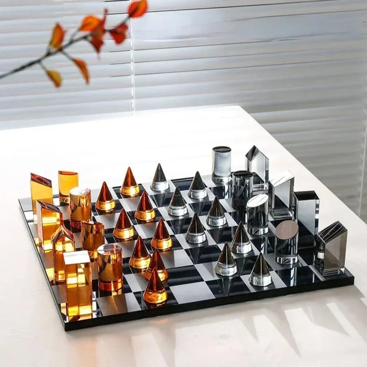 Geometric K9 Crystal Chess Chessboard Clear Glass Chess