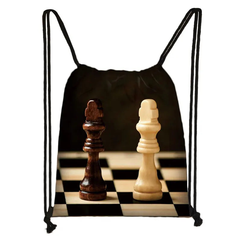 Cute Chess Print Drawstring Bag Chess Player Game