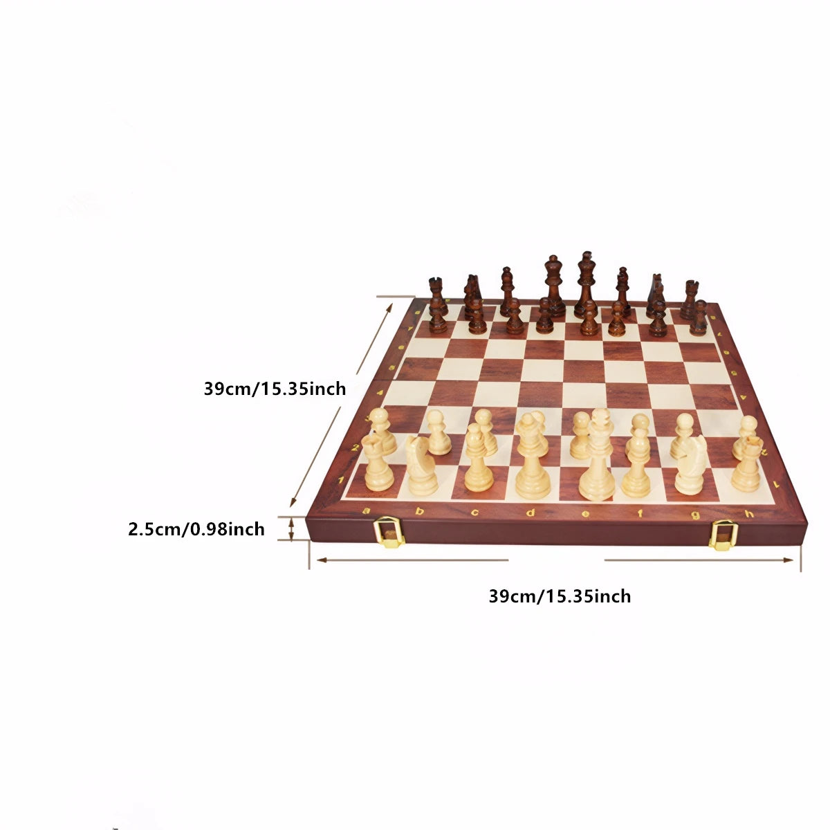 39cm wooden folding chessboard, with 2 additional pieces