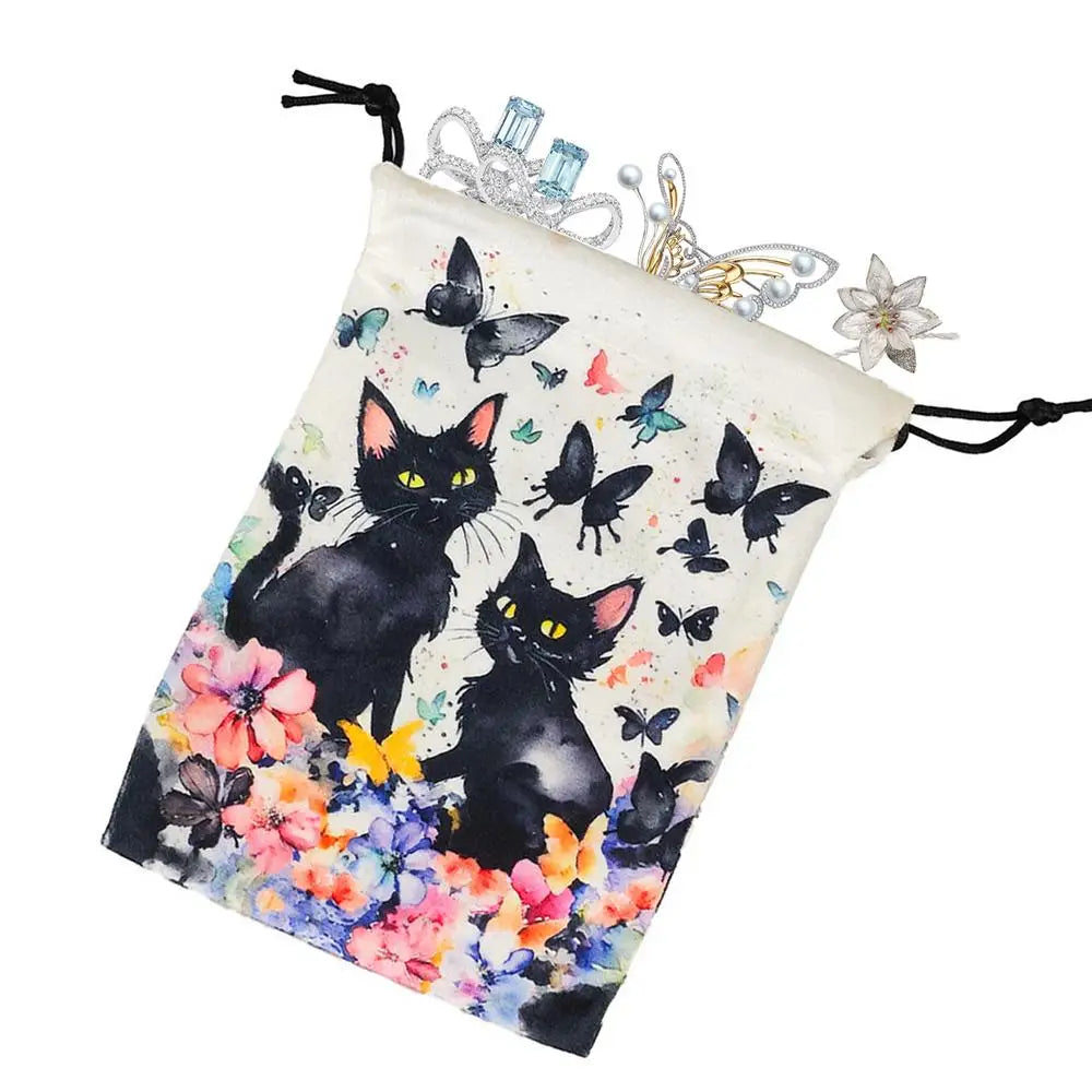 Drawstring Pouch Cat-Themed Tarot Decks Container