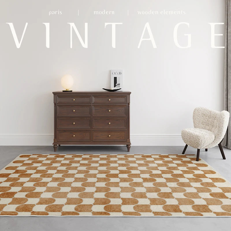 French Retro Rugs for Bedroom Checkerboard Living Room Decoration