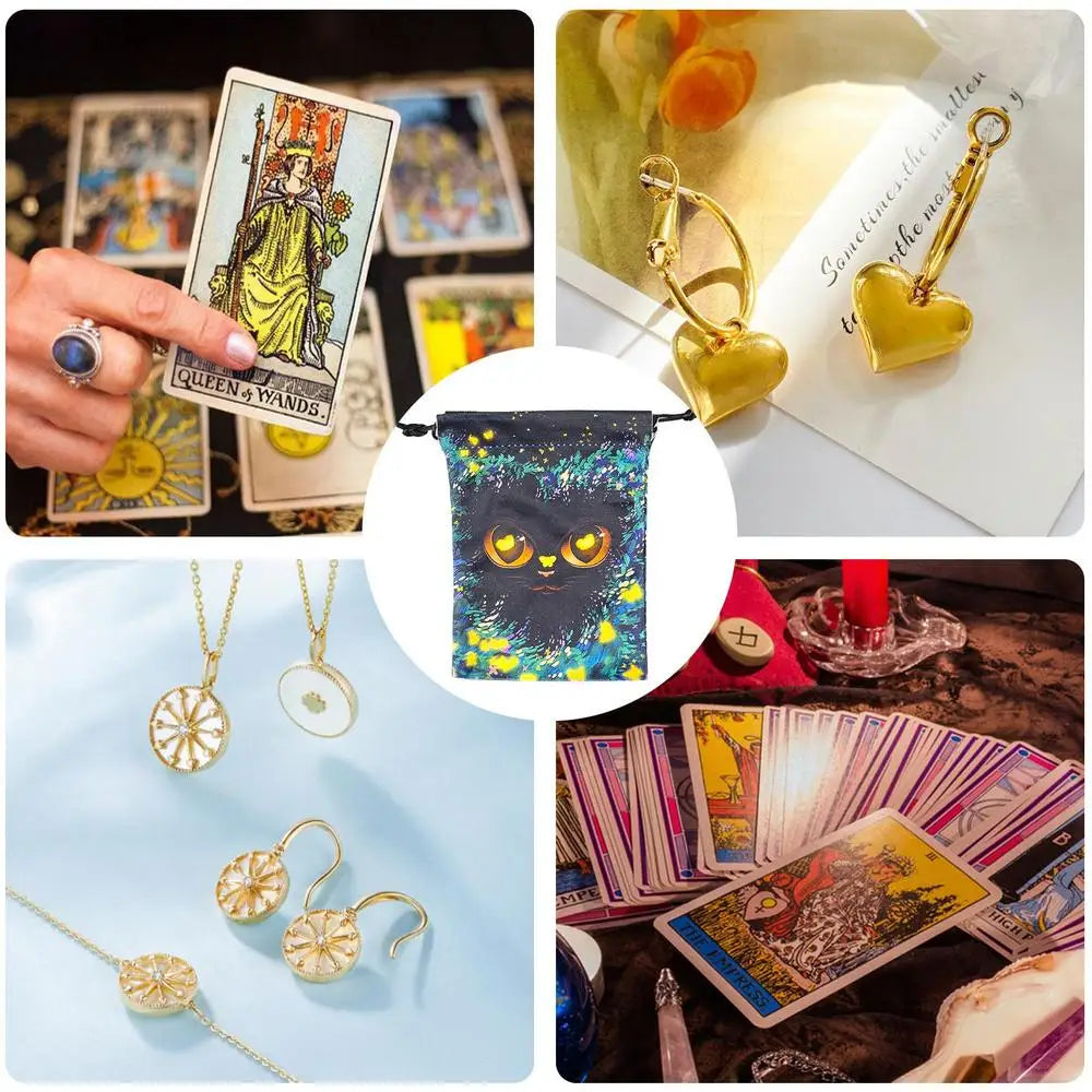 Drawstring Pouch Cat-Themed Tarot Decks Container