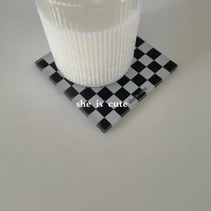 Square Checkerboard Grid Coasters Creative Acrylic Waterproof Anti-scald Mats