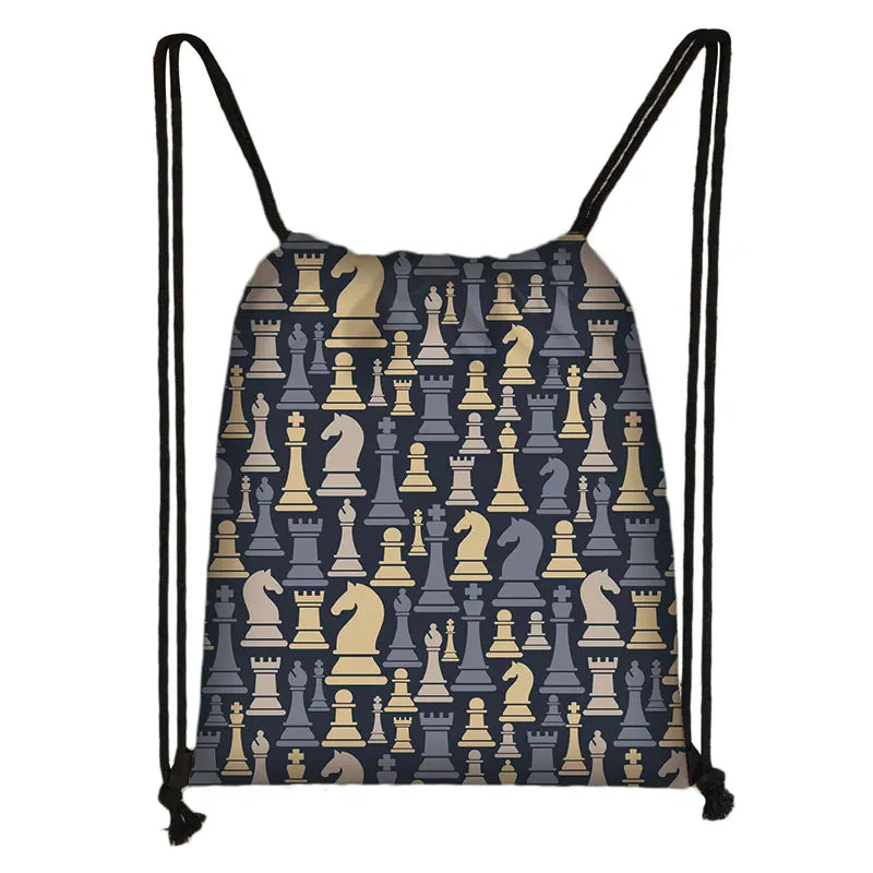 Cute Chess Print Drawstring Bag Chess Player Game