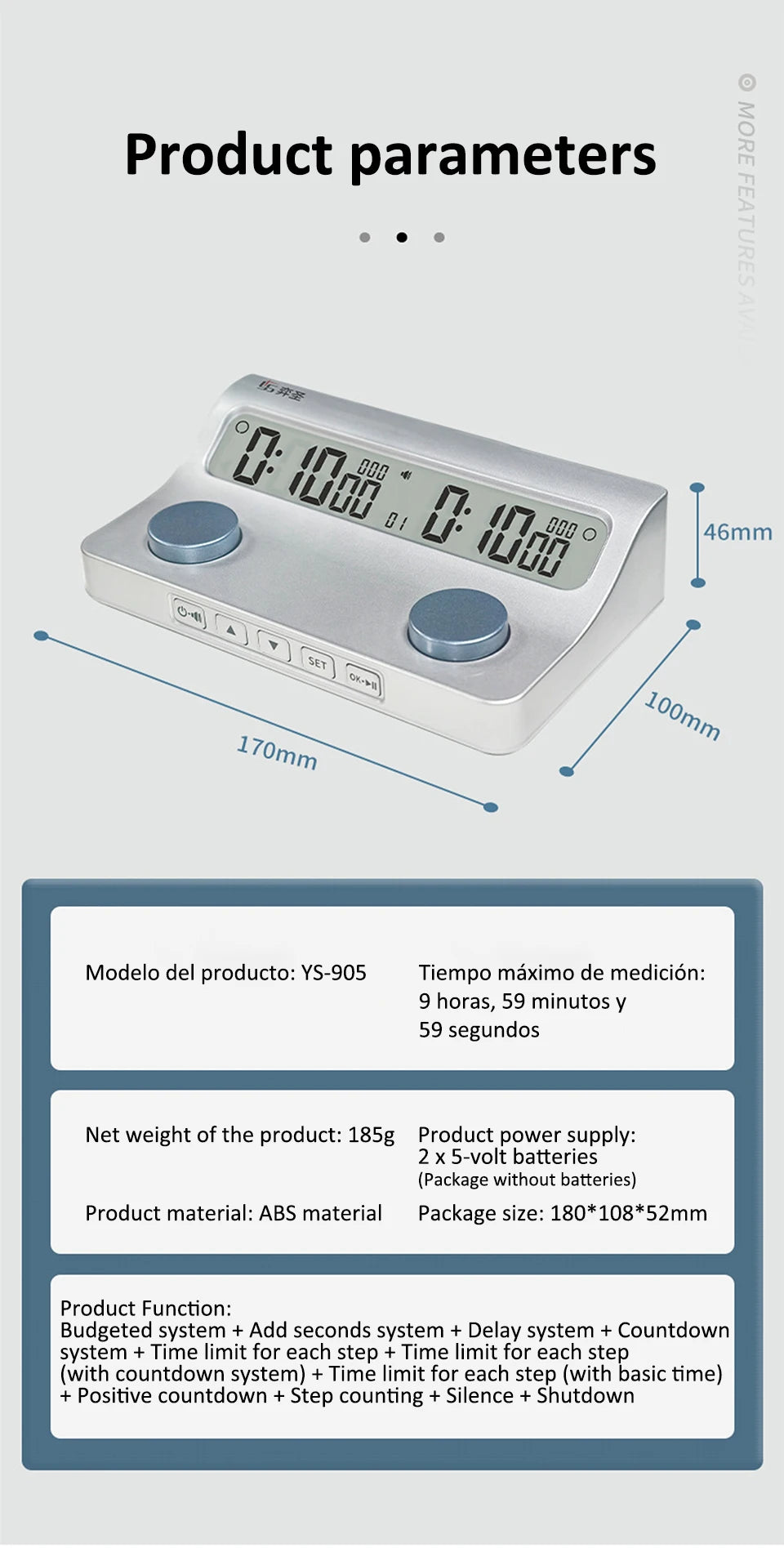 YS-905 Professional Chess Timer Clear and Long-Lasting Display Digital Chess