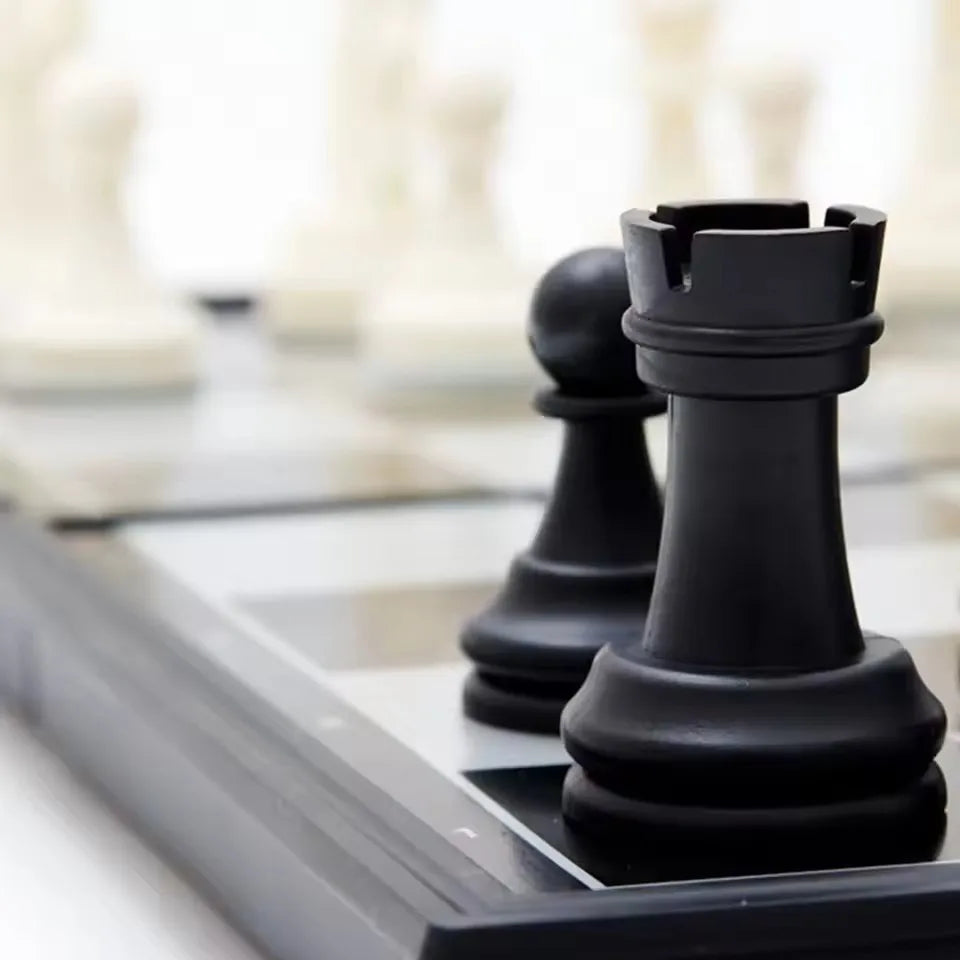 Foldable Magnetic Chess Checkers Backgammon Set - Portable 3 in 1