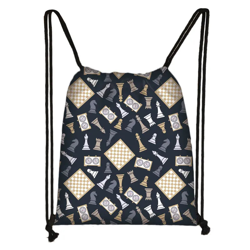 Cute Chess Print Drawstring Bag Chess Player Game