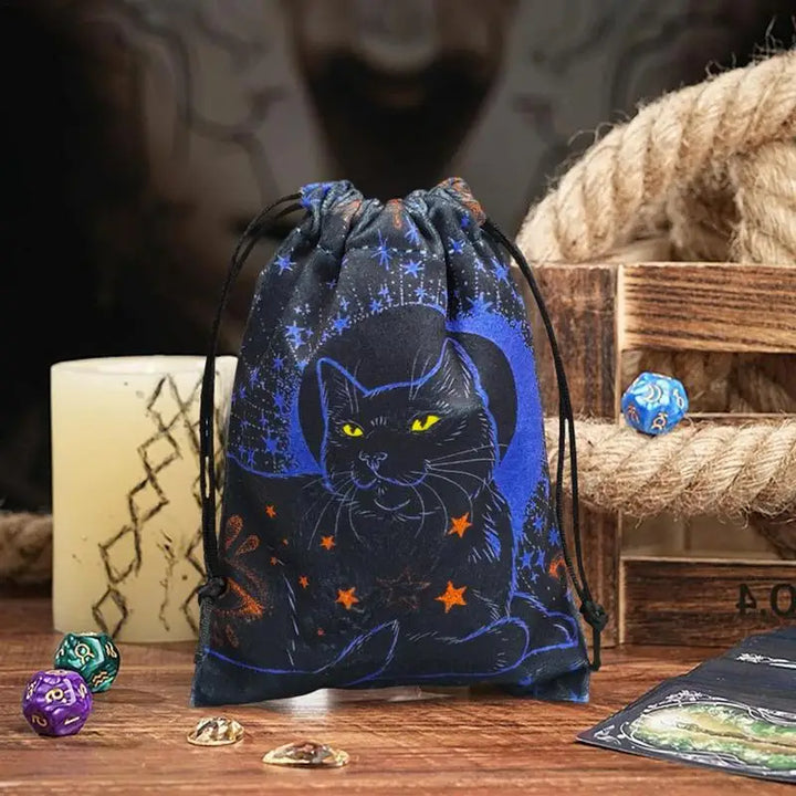 Drawstring Pouch Cat-Themed Tarot Decks Container