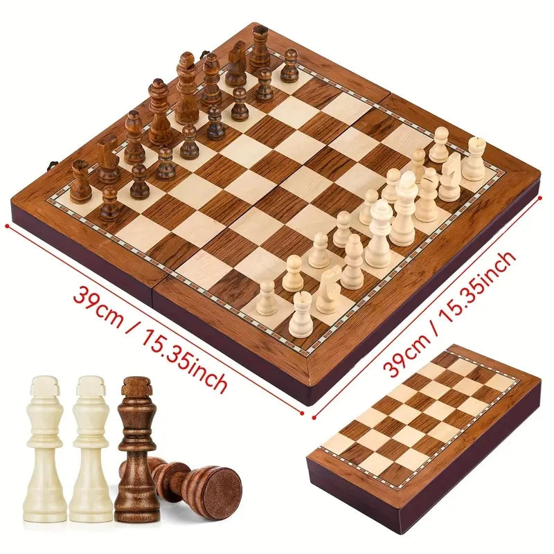 Wooden chess piece set 38cm/15inch foldable large-sized high-end design